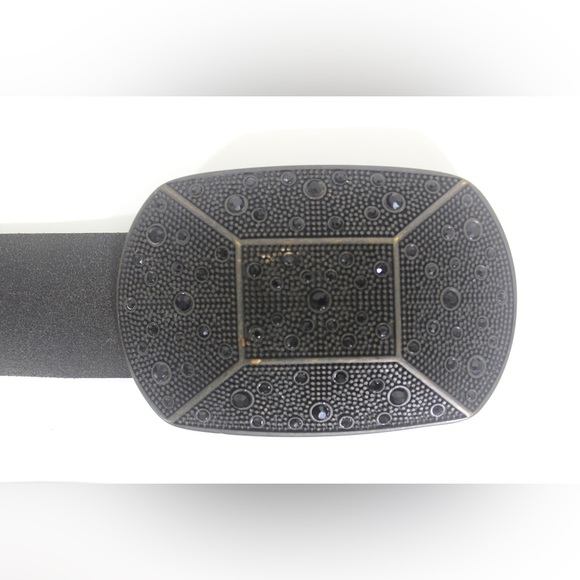 Distressed Black Leather Belt with Black Rhinestone Sparkly Large Buckle - Picture 4 of 10